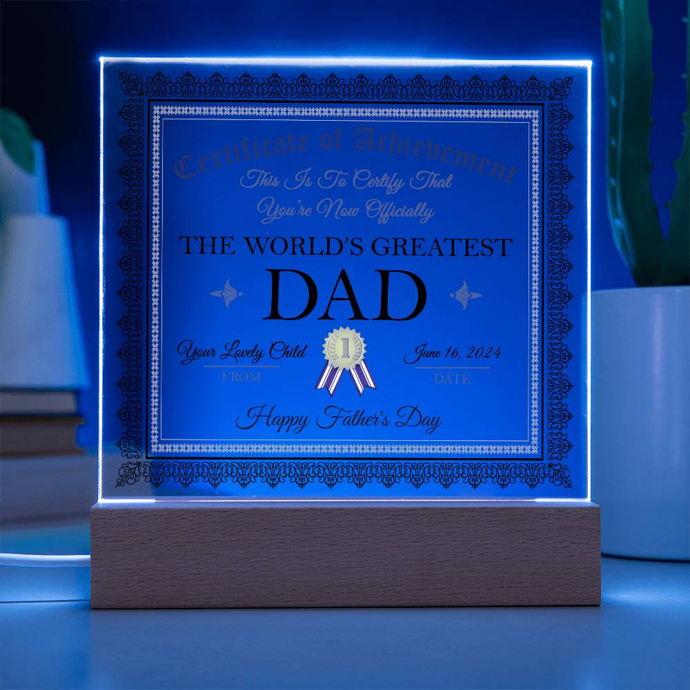 World_s Greatest Dad Certificate-Acrylic Plaque