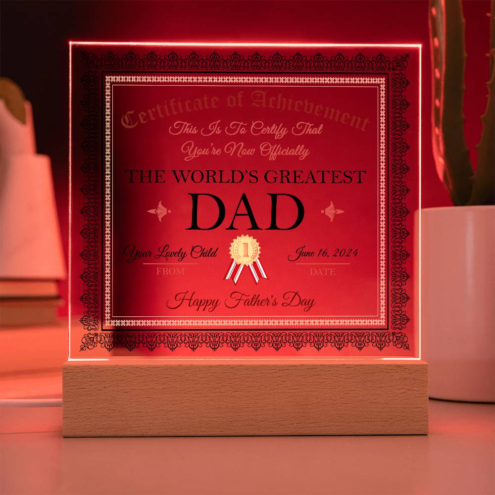 World_s Greatest Dad Certificate-Acrylic Plaque