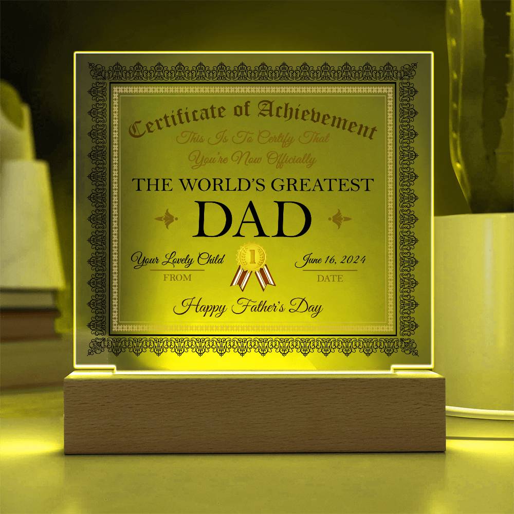 World_s Greatest Dad Certificate-Acrylic Plaque