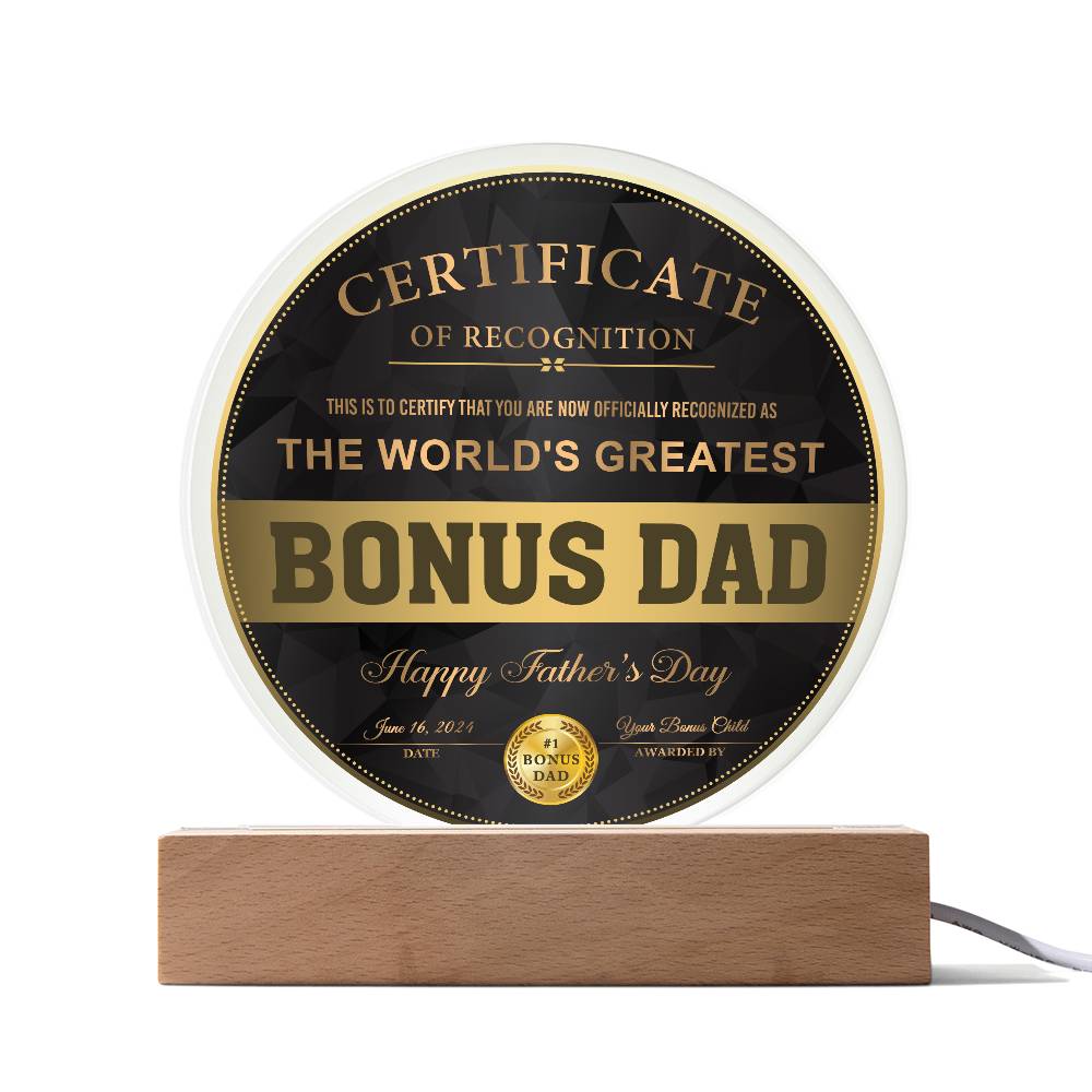 Bonus Dad-Certificate Of Recognition-Circle Plaque