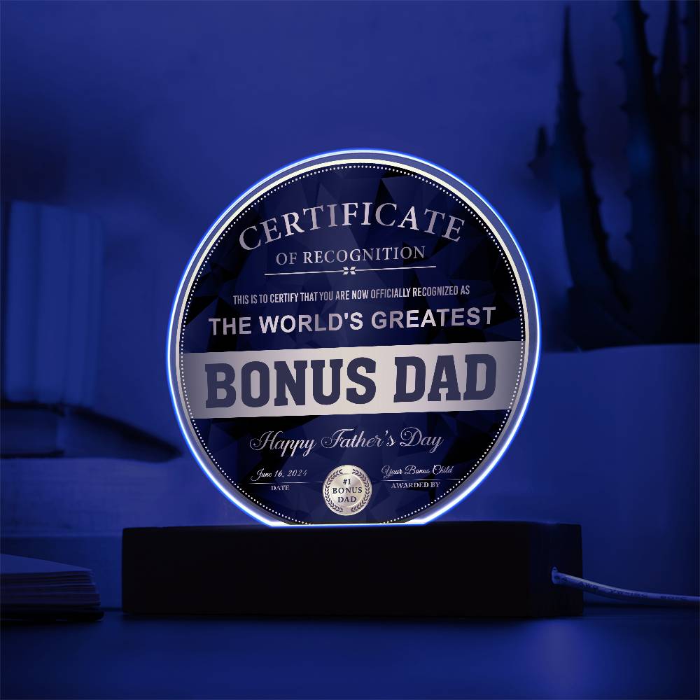 Bonus Dad-Certificate Of Recognition-Circle Plaque