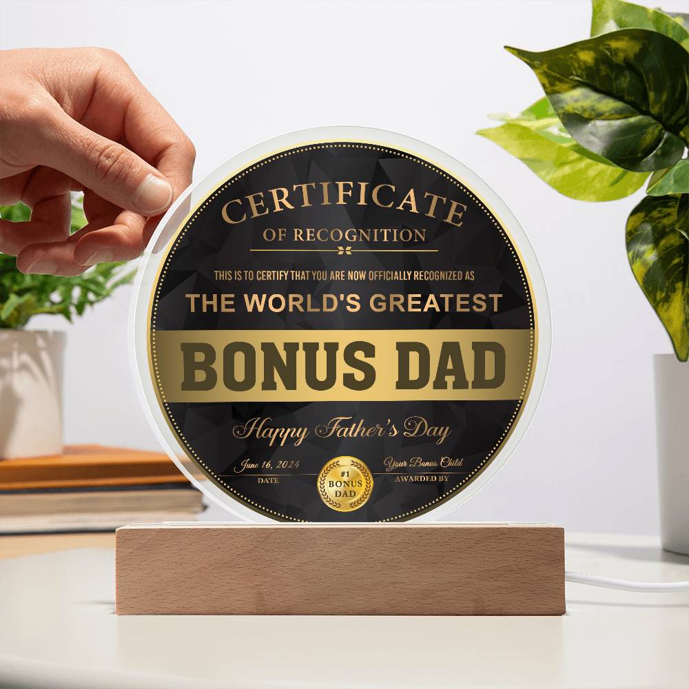 Bonus Dad-Certificate Of Recognition-Circle Plaque