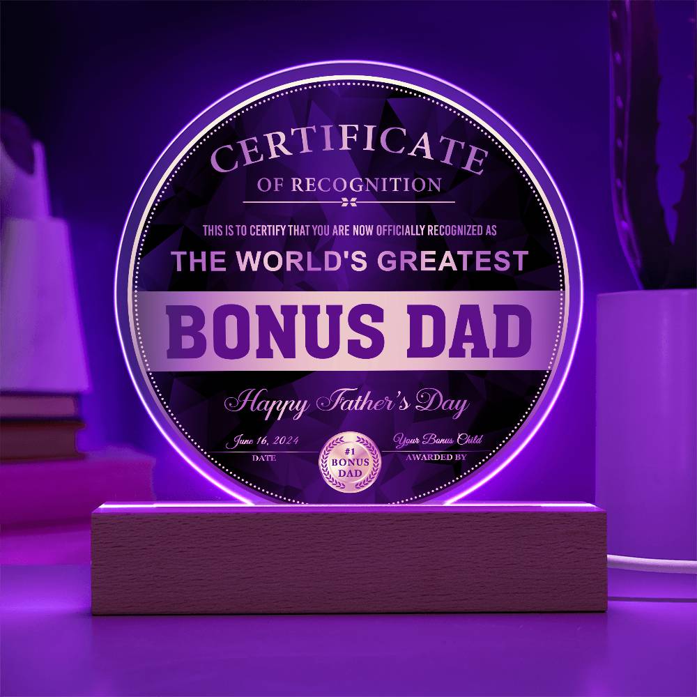 Bonus Dad-Certificate Of Recognition-Circle Plaque