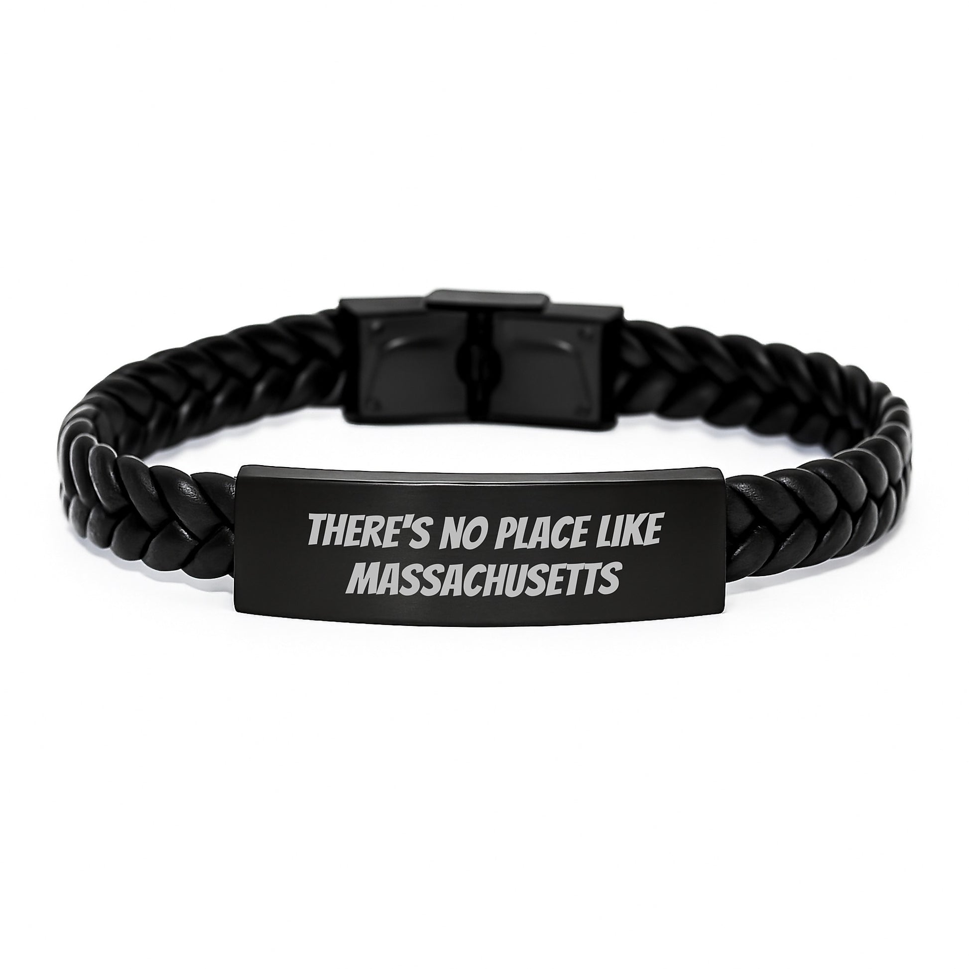 Massachusetts Gifts for Men, Unique Interlaced Leather Bracelet, Funny Quote 'There's No Place Like Massachusetts' Gifts from Friends, Christmas Unique Gifts for Men - Image 1