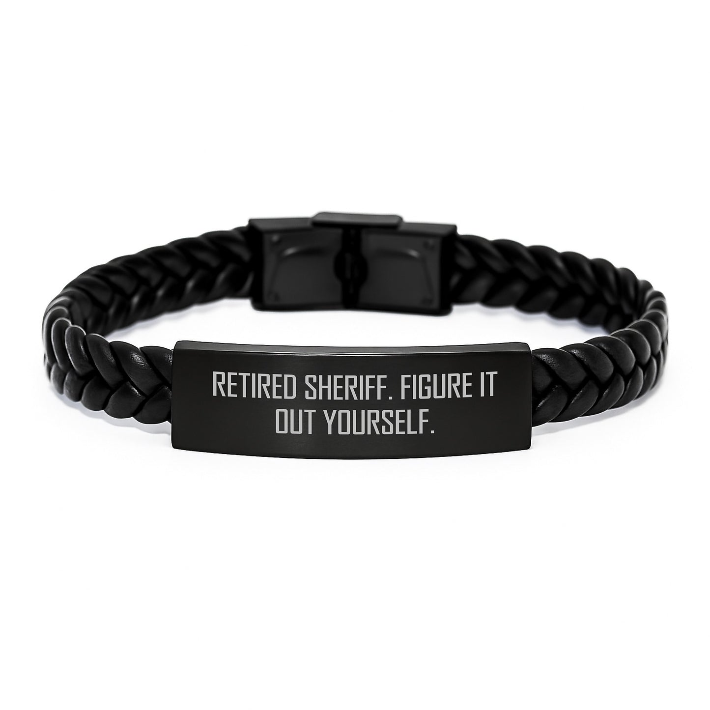 Funny Inspirational Sheriff Gifts for Men - Interlaced Leather Bracelet, Retired Sheriff Quote, Christmas Unique Gifts from Family - Image 1