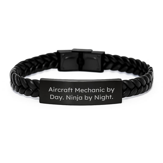 Aircraft Mechanic Gifts from Family for Men - Interlaced Leather Bracelet with Funny Quote, Christmas Unique Presents - Image 1