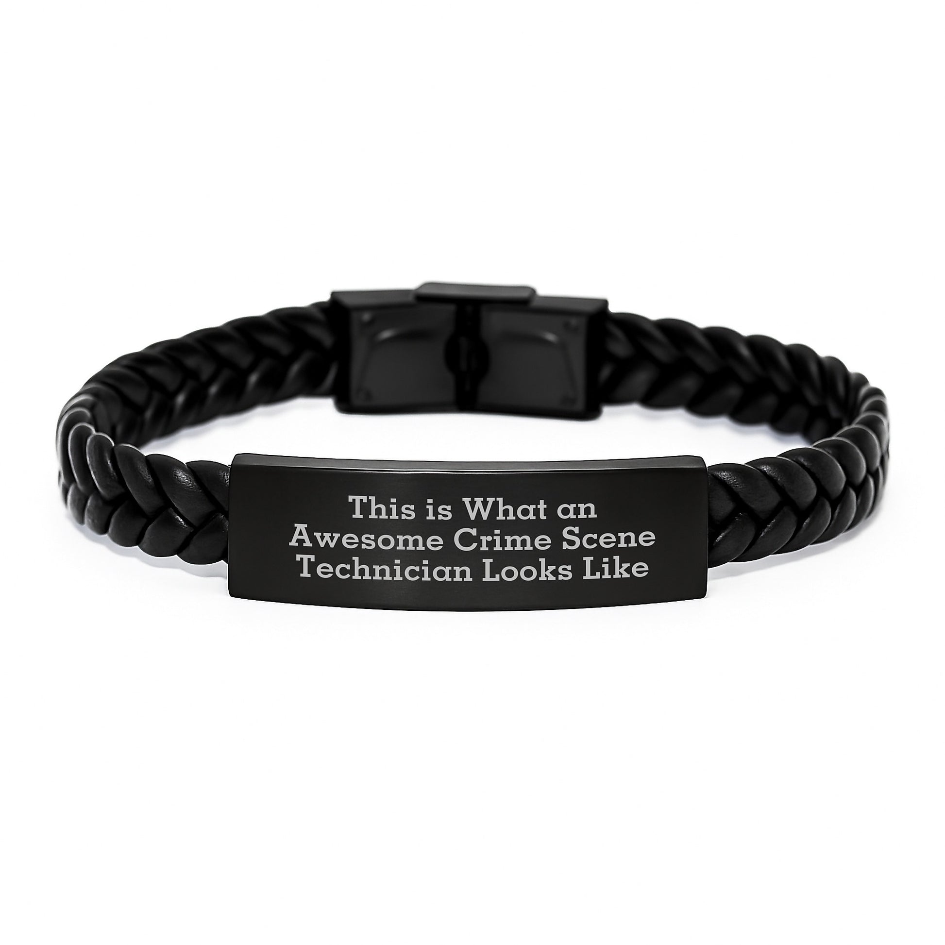Funny Gifts for Crime Scene Technician, Interlaced Leather Bracelet, Christmas Unique Ideas from Family, Friends to Men, Women with This Is What An Awesome Crime Scene Technician Looks Like Quote - Image 1