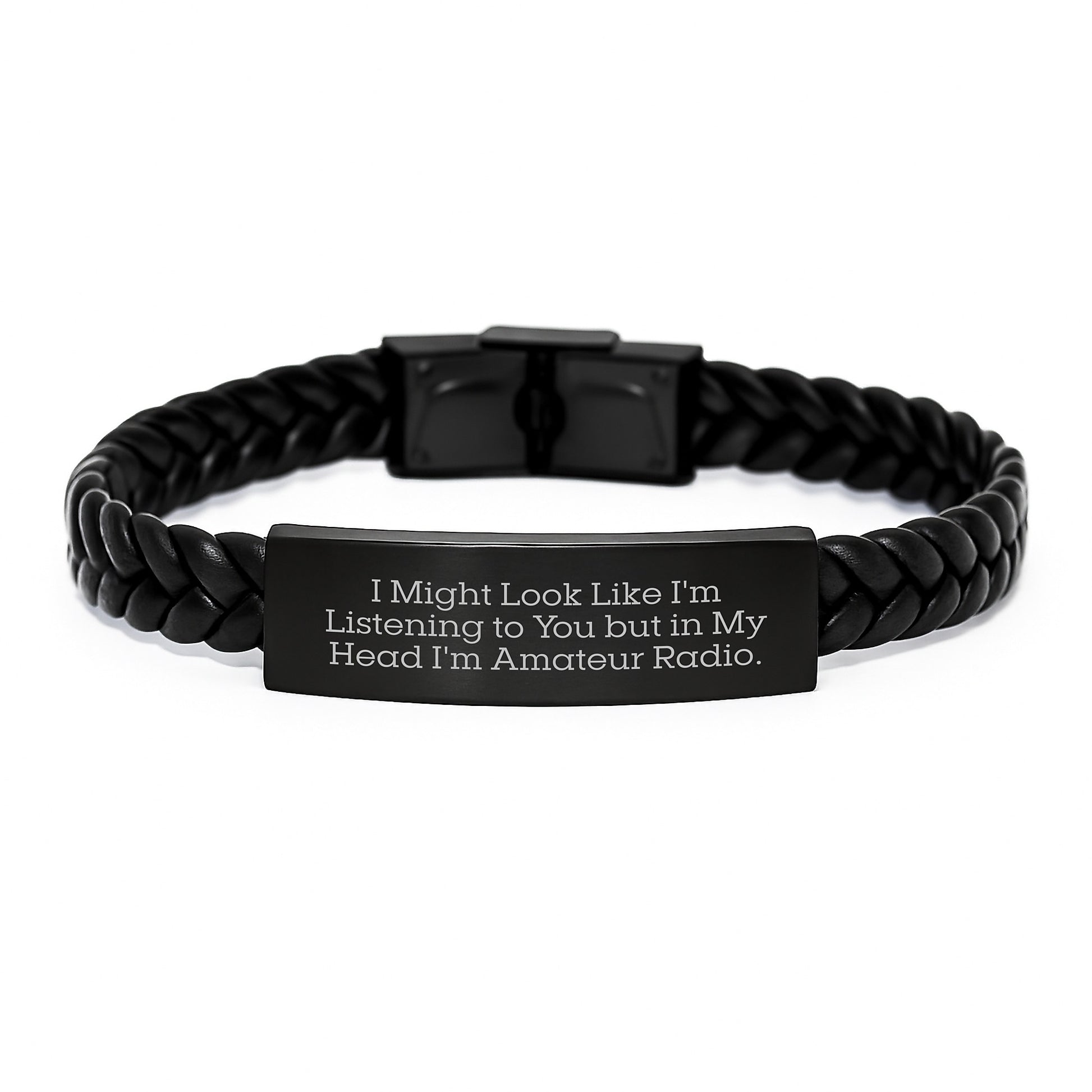 Amateur Radio Enthusiast Gifts - Funny Quote Interlaced Leather Bracelet for Men - Stainless Steel Engraved Birthday Unique Presents - Image 1