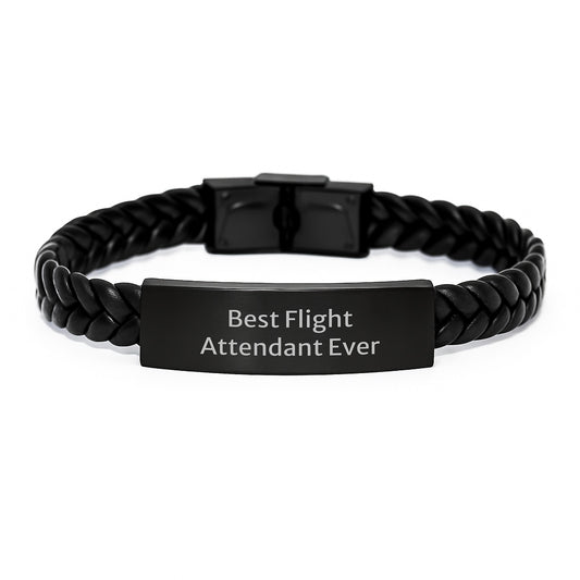 Flight Attendant Gifts from Family, Best Flight Attendant Ever Interlaced Leather Bracelet for Graduation Unique Gifts, Flight Attendant Ever Inspiring Quote - Image 1