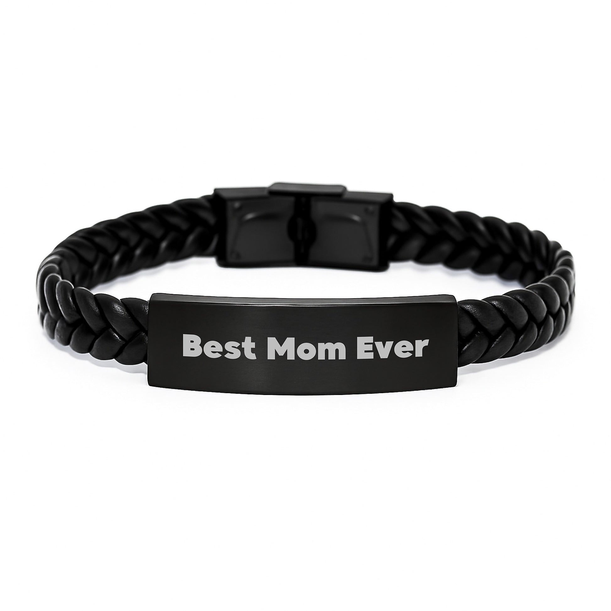 Funny Mom Gifts from Family, Best Mom Ever Interlaced Leather Bracelet, Stainless Steel and PU Leather, Unique Christmas Unique Gifts for Mom - Image 1