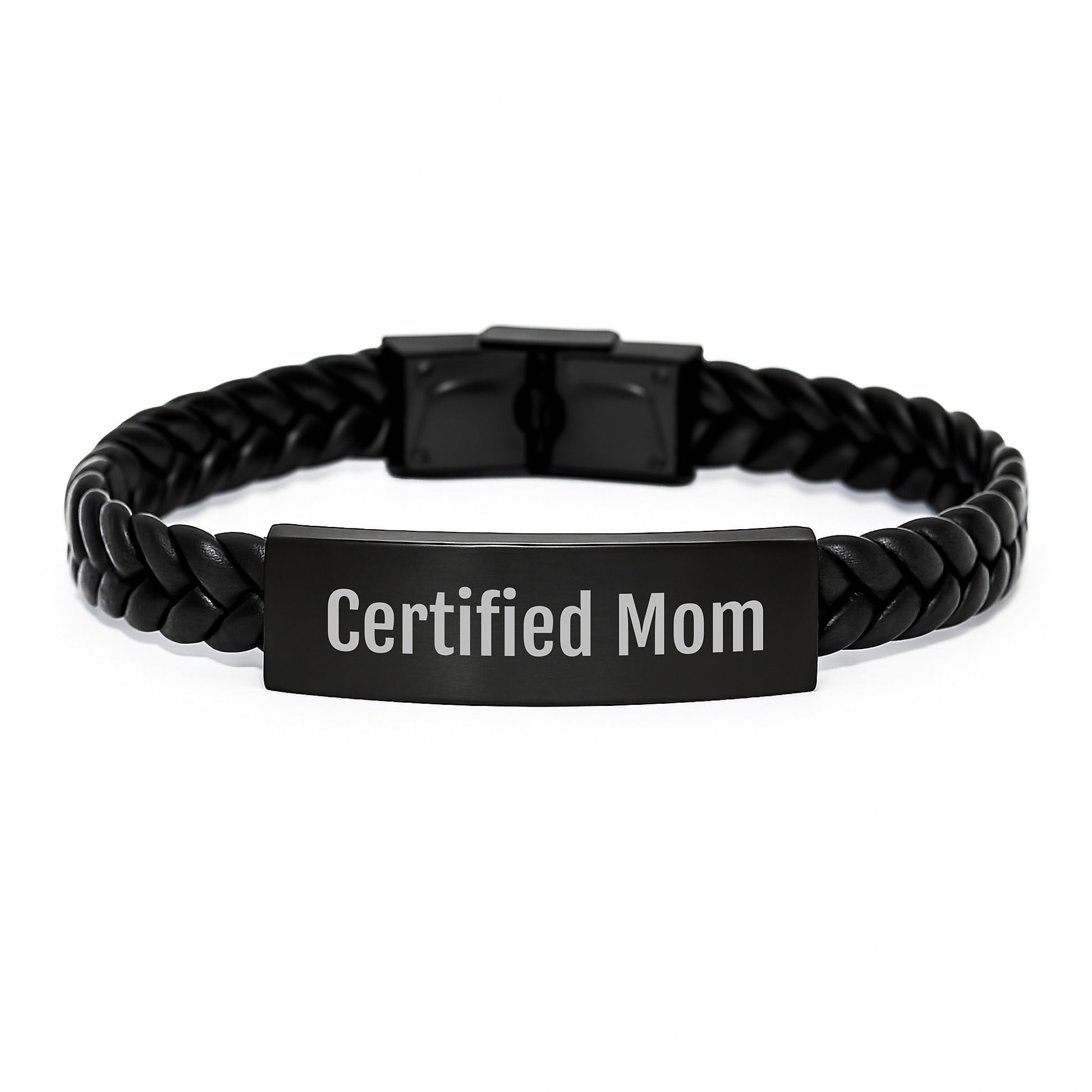 Funny Mom Gifts from Friends - Certified Mom Interlaced Leather Birthday Jewelry for Mom, Unique Bangle for Women, Stainless Steel and PU Leather Combination, 7.87 inches - Image 1