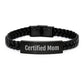 Funny Mom Gifts from Friends - Certified Mom Interlaced Leather Birthday Jewelry for Mom, Unique Bangle for Women, Stainless Steel and PU Leather Combination, 7.87 inches - Image 1
