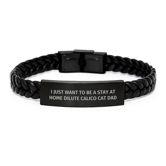 Funny Dilute Calico Cat Dad Gifts - Interlaced Leather Birthday Present from Men to Friends - Image 1