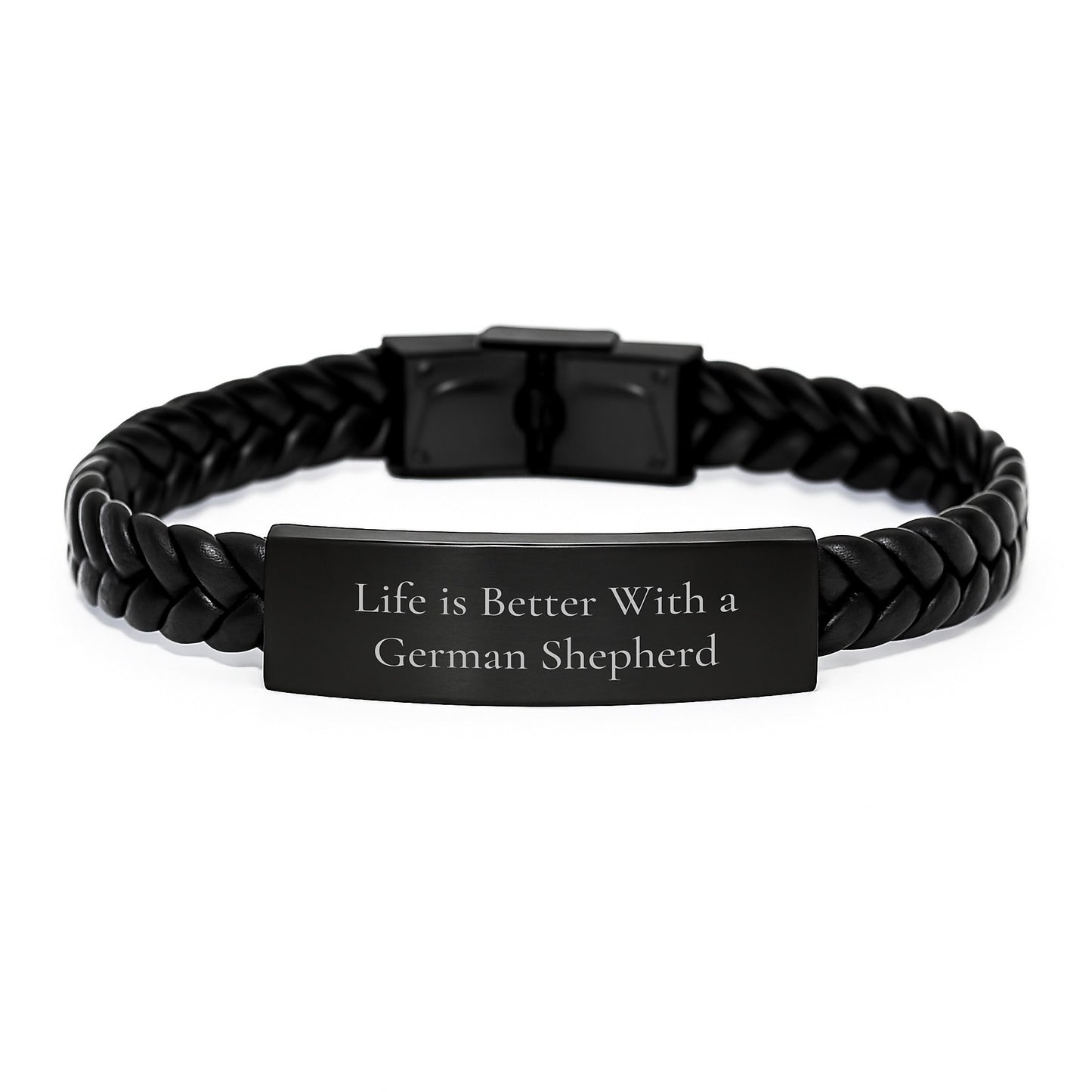 German Shepherd Dog Lover Gifts from Men to Friends, Unique German Shepherd Dog Birthday Unique Gift Ideas, Interlaced Leather Bracelet Quote Life Is Better With A German Shepherd - Image 1