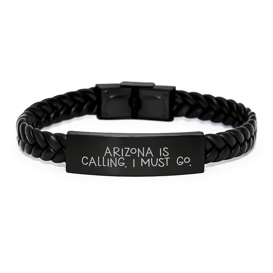 Arizona Calling Funny Quote Interlaced Leather Birthday Unique Gifts for Men from Friends, Unique Arizona Gifts for Him, Engraved Stainless Steel and PU Leather - Image 1