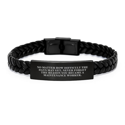 Maintenance Worker Christmas Unique Gifts from Family - Inspirational Interlaced Leather Bracelet for Men, Never Forget the Reason You Became a Maintenance Worker - Image 1
