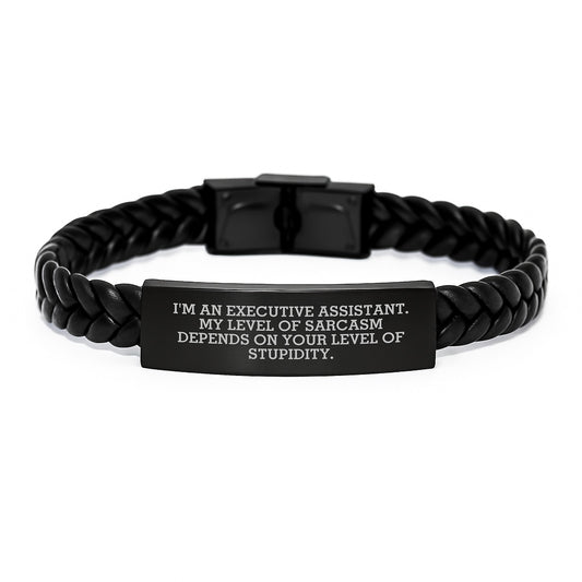 Funny Executive Assistant Gifts for Men - Interlaced Leather Bracelet with Sarcasm Quote, Gifts from Friends and Family to Executive Assistant, Christmas Unique Gifts - Image 1