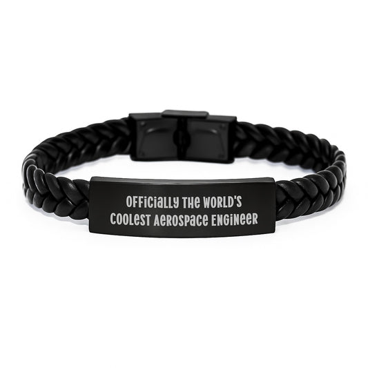 Aerospace Engineer Gifts, 'Officially The World's Coolest' Quote, Interlaced Leather Bracelet, For Him, Graduation Unique Gifts - Image 1