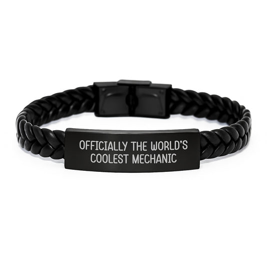 Mechanic Gifts from Friends for Graduation Unique Interlaced Leather Bracel{'Officially The World's Coolest Mechanic'}t - Image 1