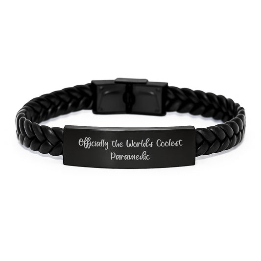 Funny Rescue Worker Gifts from Men for Rescue Worker - Officially The World's Coolest Rescue Worker Interlaced Leather Bracelet for Christmas Unique Gifts - Image 1