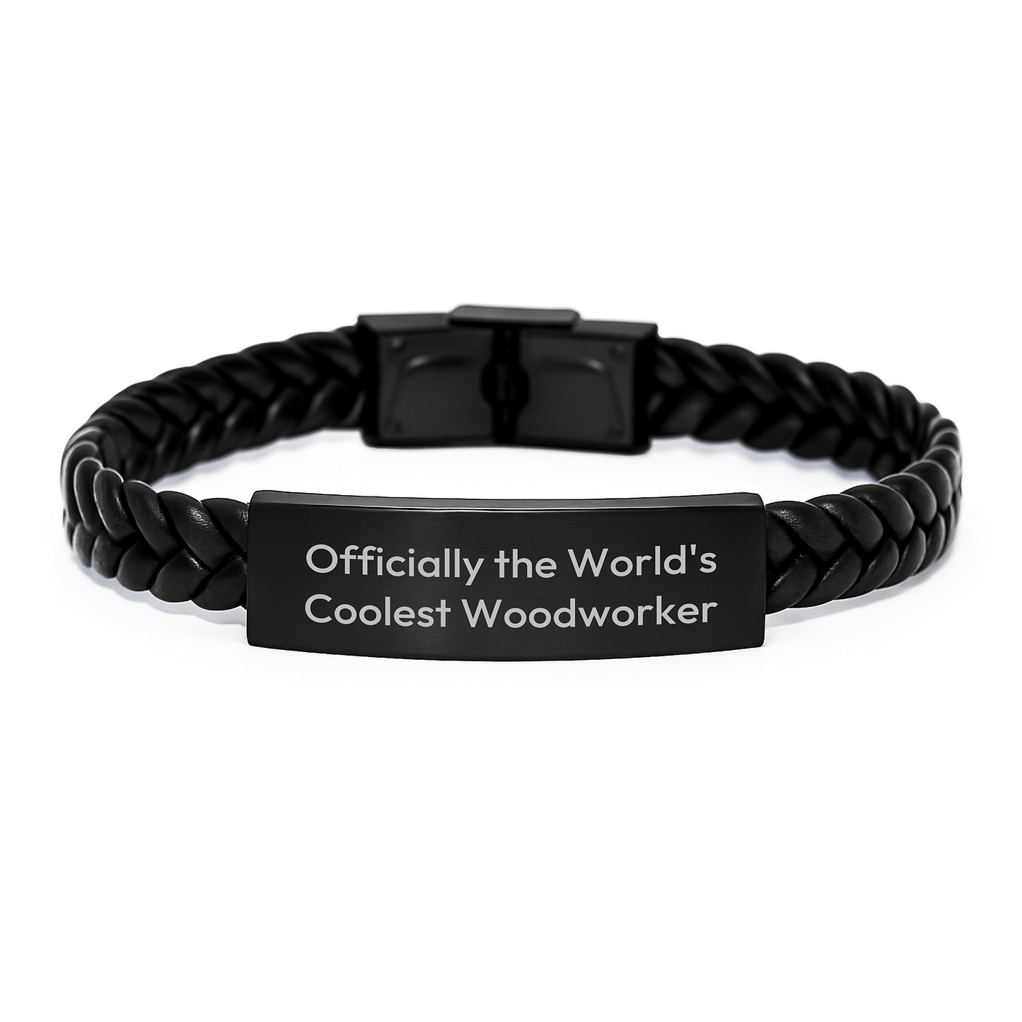 Unique Gifts for Woodworker Men, Funny Interlaced Leather Bracelet, Officially The World's Coolest Woodworker - Image 1
