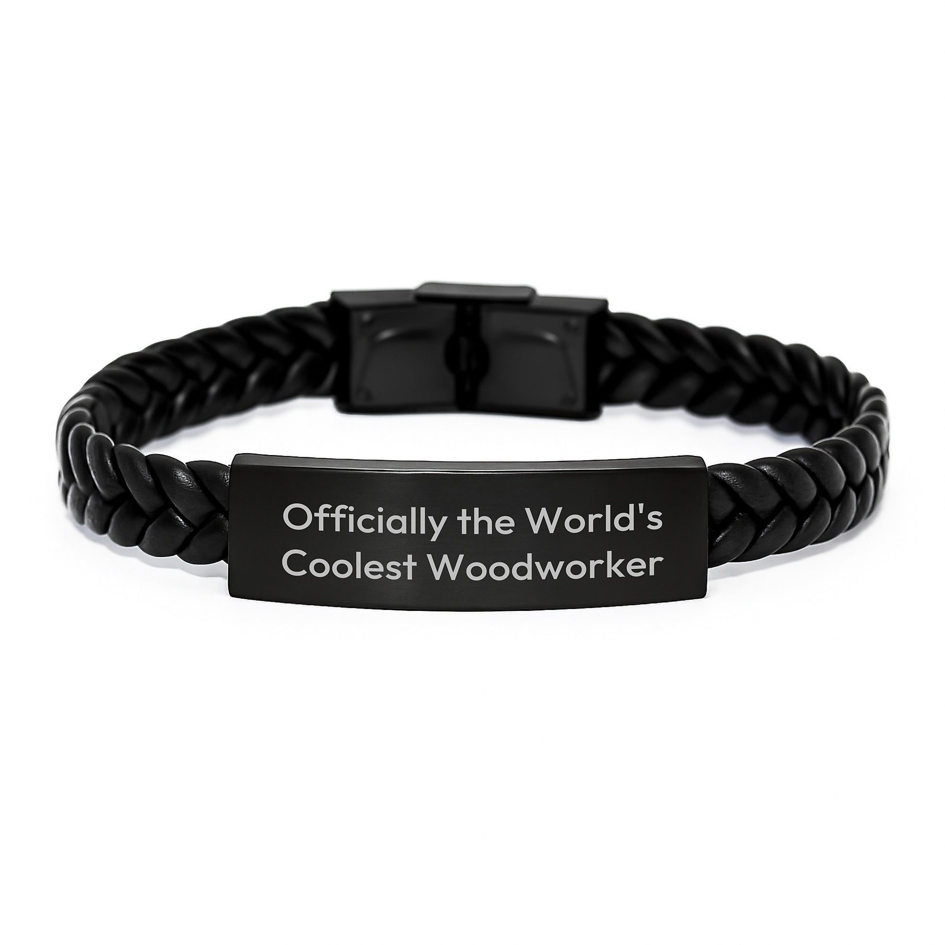 Unique Gifts for Woodworker Men, Funny Interlaced Leather Bracelet, Officially The World's Coolest Woodworker - Image 1
