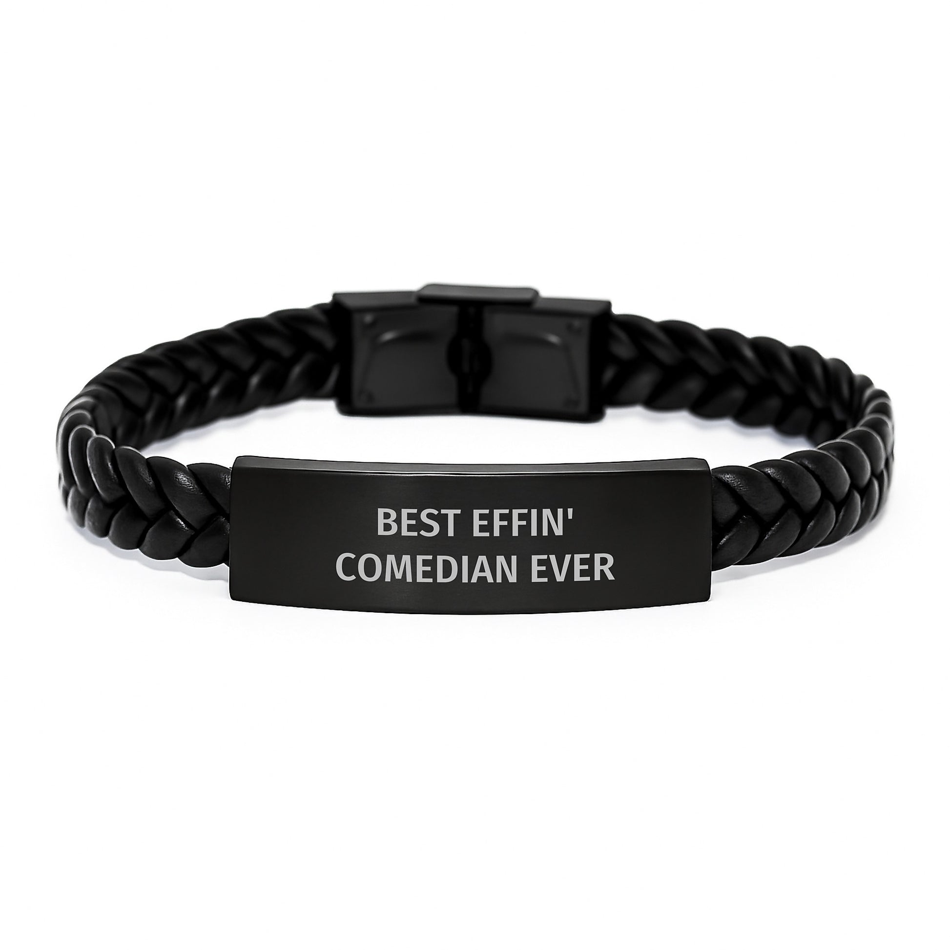 Funny Comedian Gift for Men, Best Effin' Comedian Ever Interlaced Leather Bracelet, Christmas Unique Presents from Friends to Comedian - Image 1