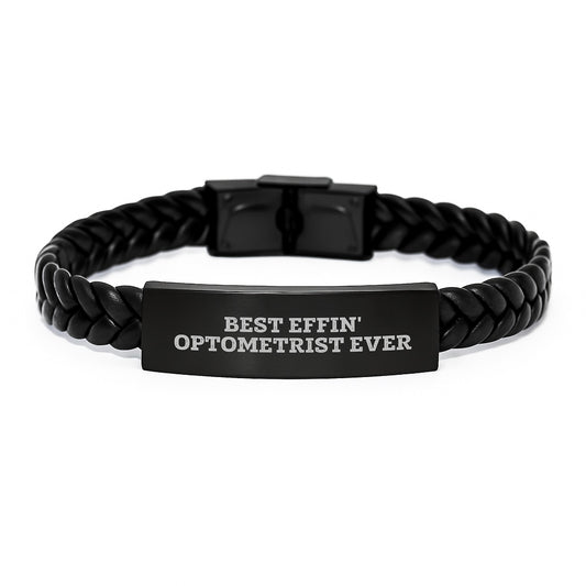 Funny Gifts from Men to Best Effin' Optometrist Ever, Unique Optometrist Christmas Unique Gifts for Him, Handmade Interlaced Leather Bracelet for Men, Optometrist Appreciation Day Jewelry - Image 1
