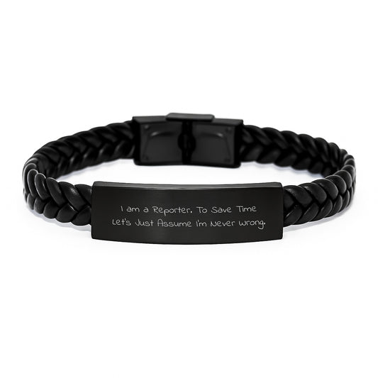 Funny Reporter Gifts for Him Christmas Unique Interlaced Leather Bracelet from Friends - Image 1