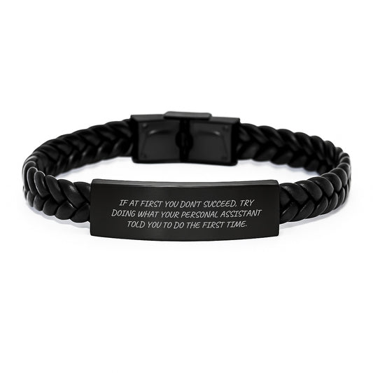 Funny Quote Personal Assistant Gifts from Men to Women, Interlaced Leather Bracelet for Personal Assistant, Christmas Unique Gifts - Image 1
