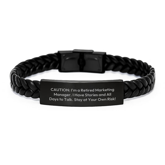 Funny Marketing Manager Gifts from Friends: Interlaced Leather Birthday Unique Gift for Marketing Manager with Caution Quote - Image 1