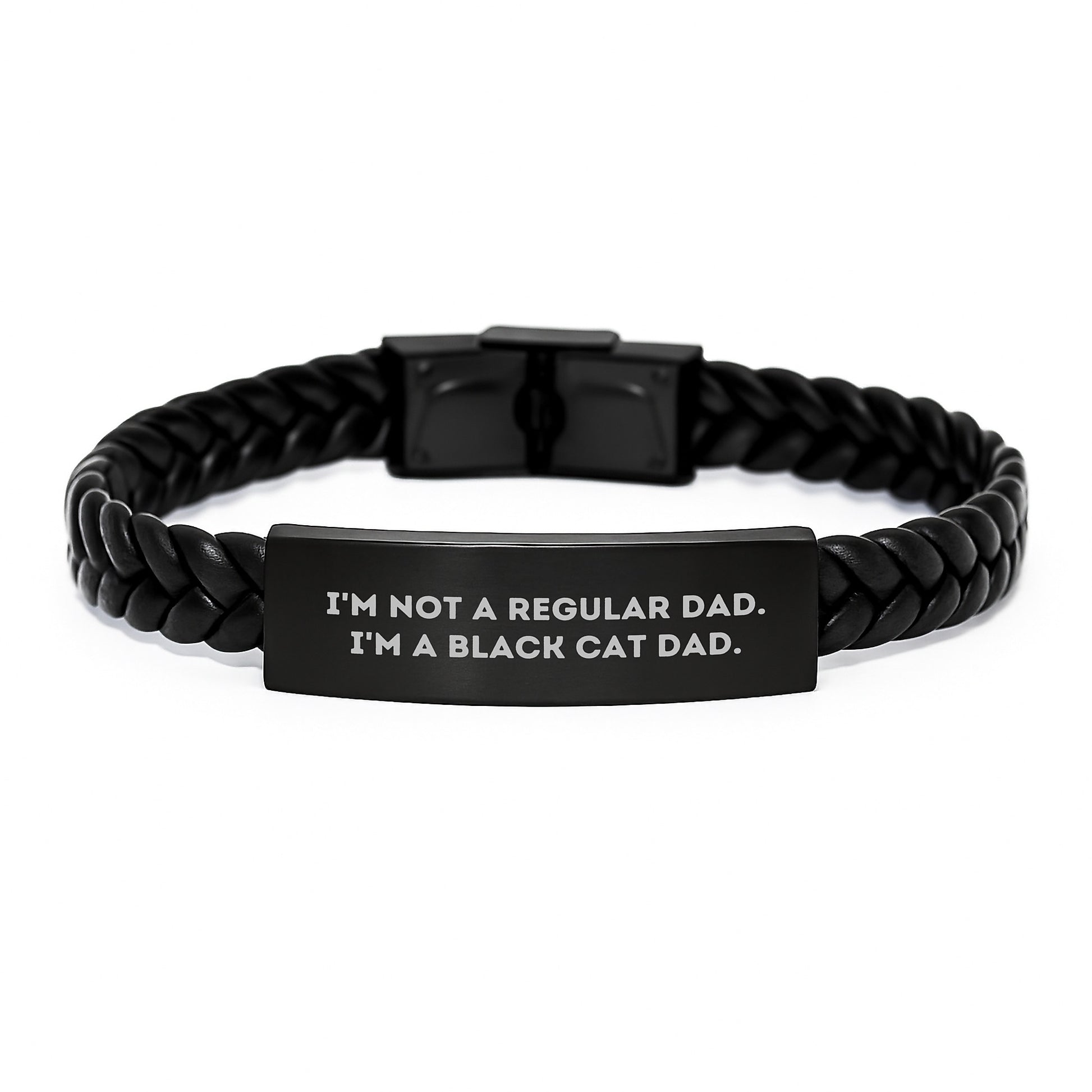 Funny Black Cat Dad Interlaced Leather Bracelet Gifts for Men from Friends and Family - 'I'm Not A Regular Dad. I'm A Black Cat Dad.' - Image 1
