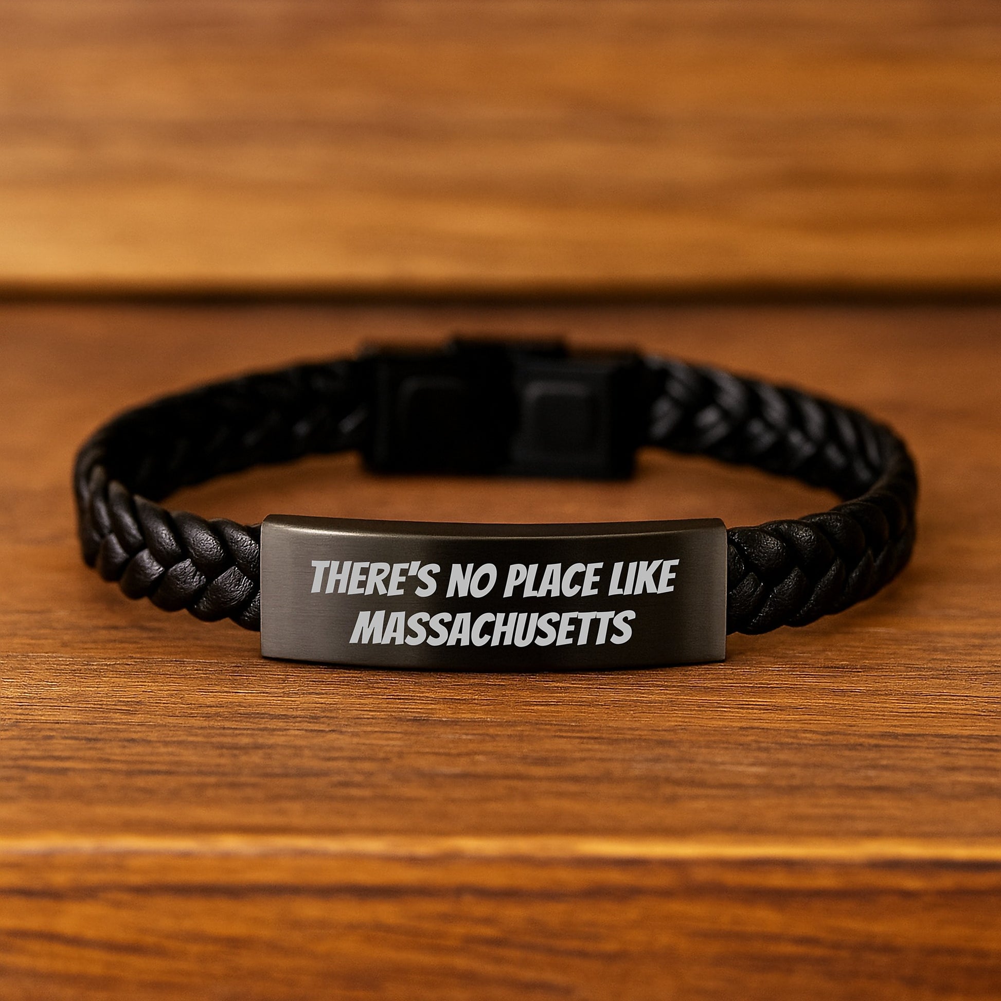 Massachusetts Gifts for Men, Unique Interlaced Leather Bracelet, Funny Quote 'There's No Place Like Massachusetts' Gifts from Friends, Christmas Unique Gifts for Men - Image 2