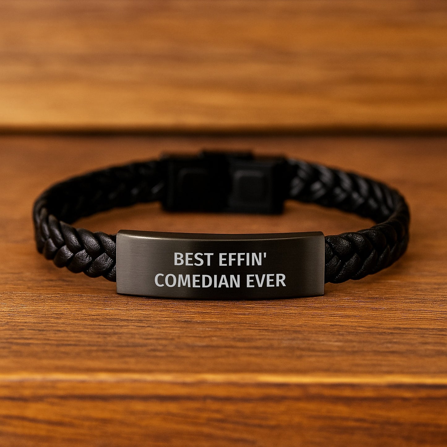 Funny Comedian Gift for Men, Best Effin' Comedian Ever Interlaced Leather Bracelet, Christmas Unique Presents from Friends to Comedian - Image 2