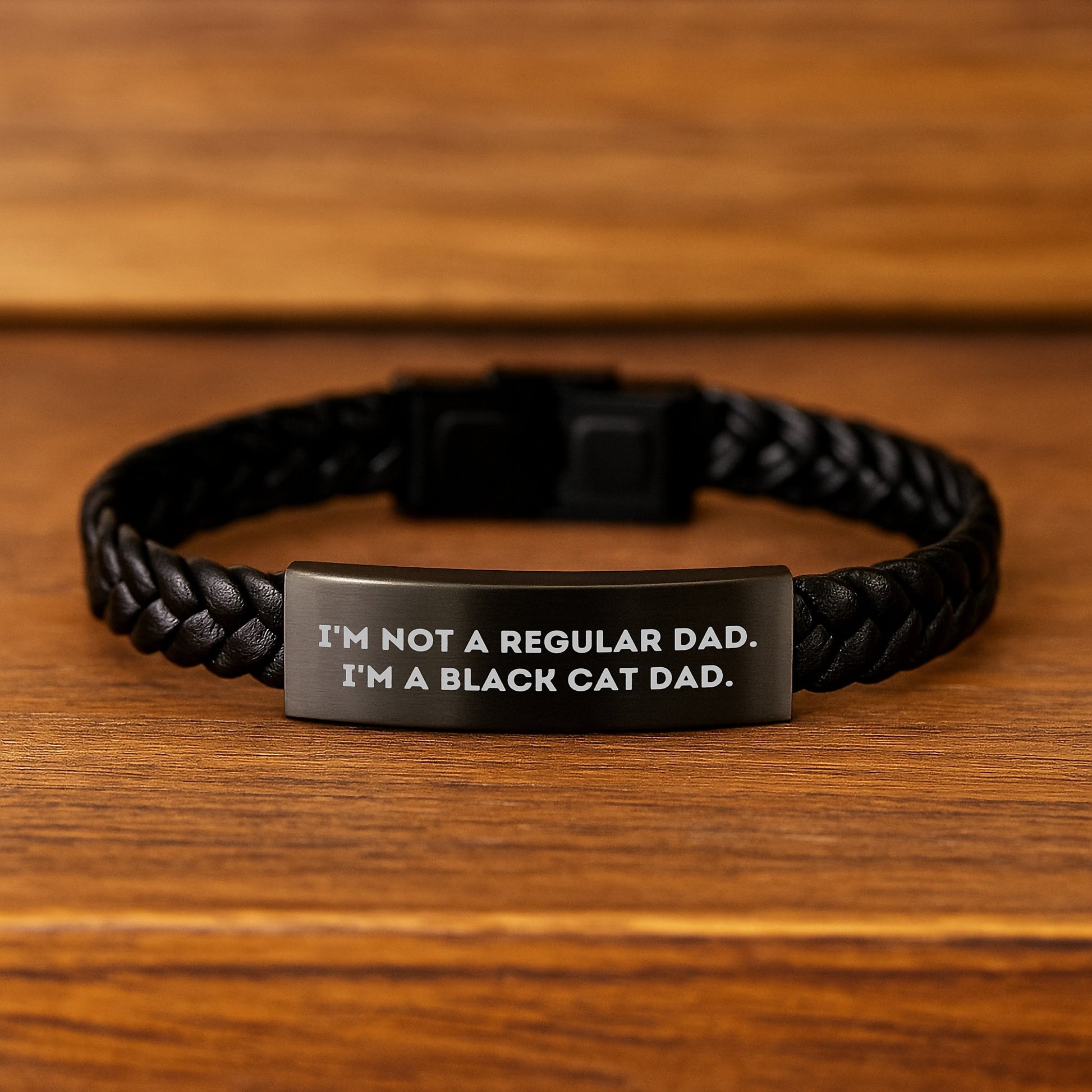 Funny Black Cat Dad Interlaced Leather Bracelet Gifts for Men from Friends and Family - 'I'm Not A Regular Dad. I'm A Black Cat Dad.' - Image 2