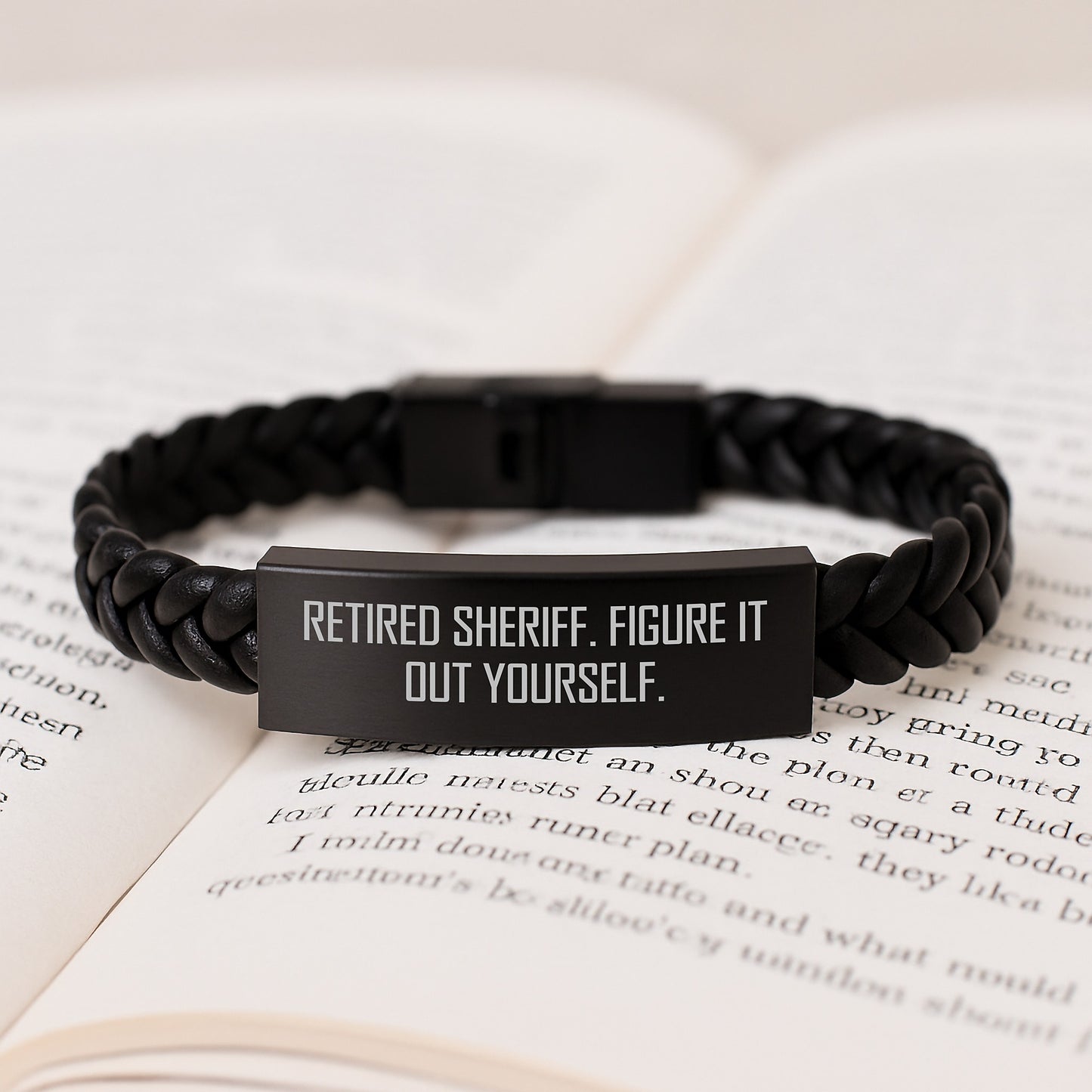 Funny Inspirational Sheriff Gifts for Men - Interlaced Leather Bracelet, Retired Sheriff Quote, Christmas Unique Gifts from Family - Image 3