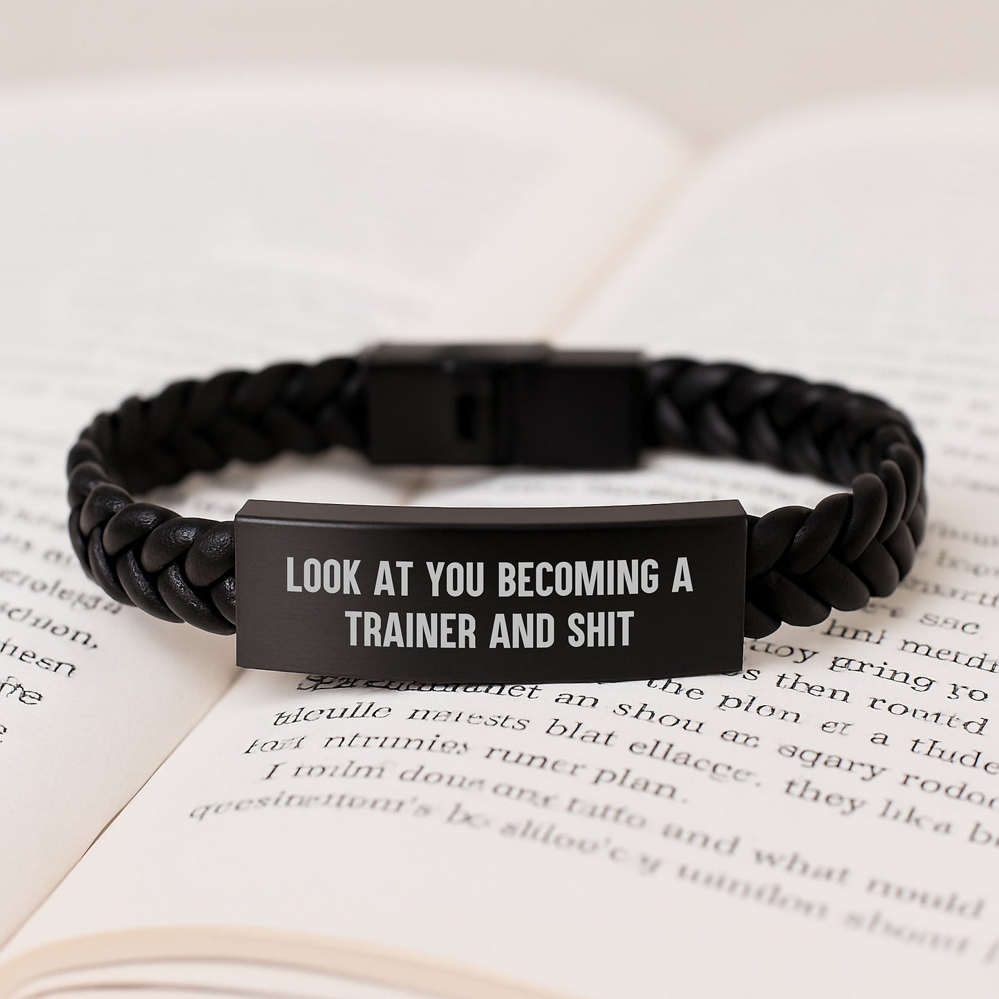Trainer's Proud Interlaced Leather Bracelet, Funny Quote Gift from Friends to Trainer on Birthday - 'Look At You Becoming A Trainer And Shit' - Image 3