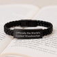 Unique Gifts for Woodworker Men, Funny Interlaced Leather Bracelet, Officially The World's Coolest Woodworker - Image 3