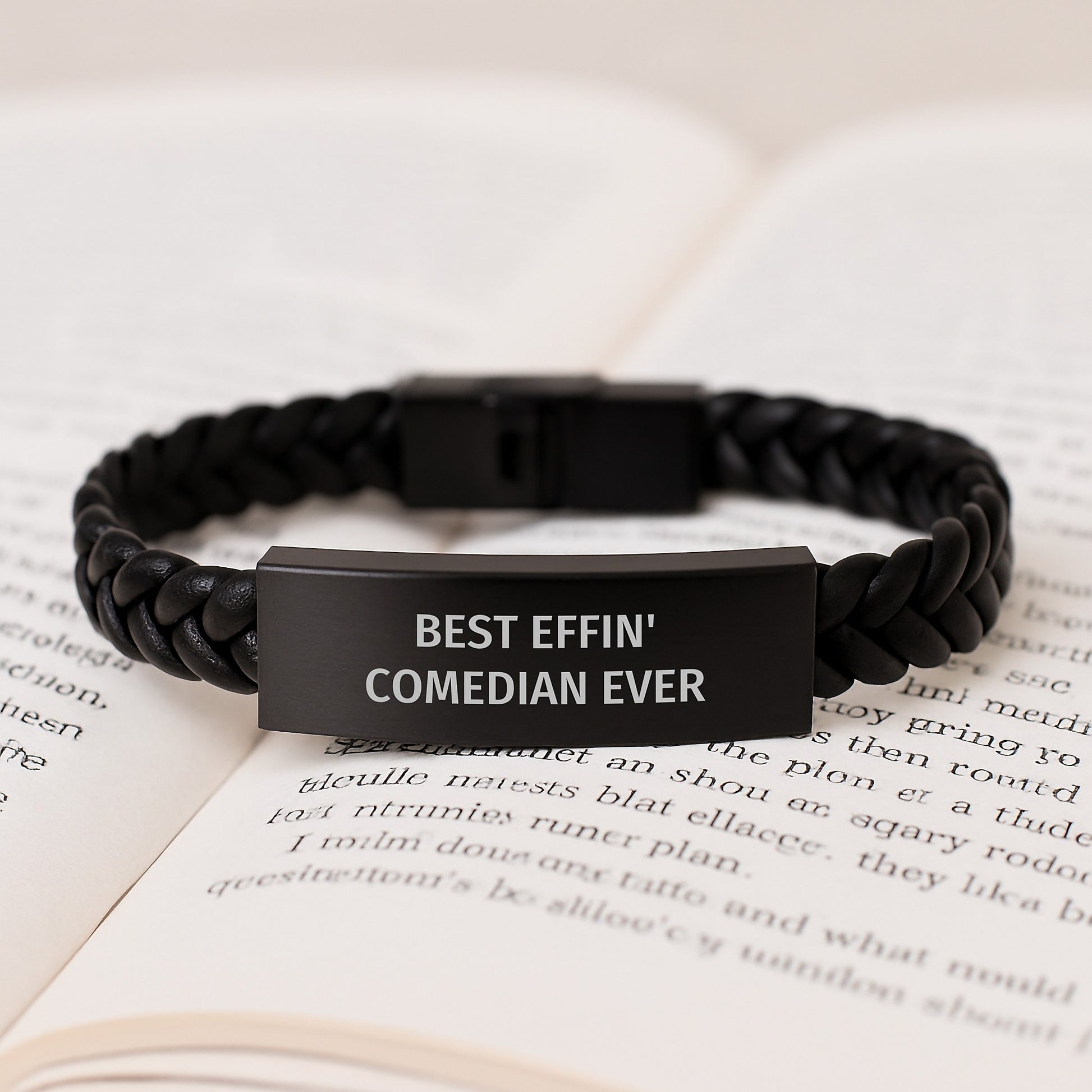 Funny Comedian Gift for Men, Best Effin' Comedian Ever Interlaced Leather Bracelet, Christmas Unique Presents from Friends to Comedian - Image 3
