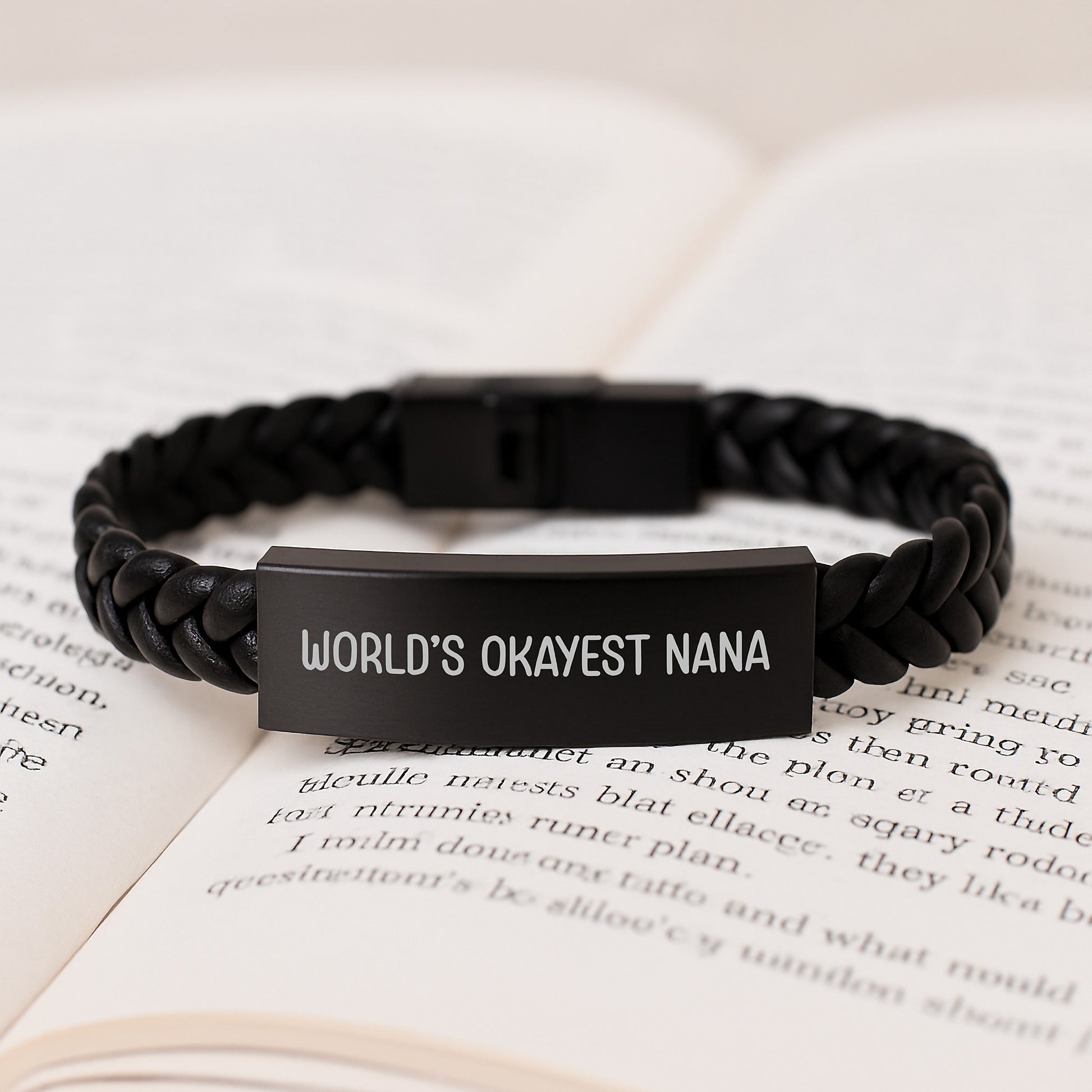 Funny Nana Gifts from Family - Interlaced Leather Bracelet with 'World's Okayest Nana' Quote for Grandma Christmas Unique Presents - Image 3