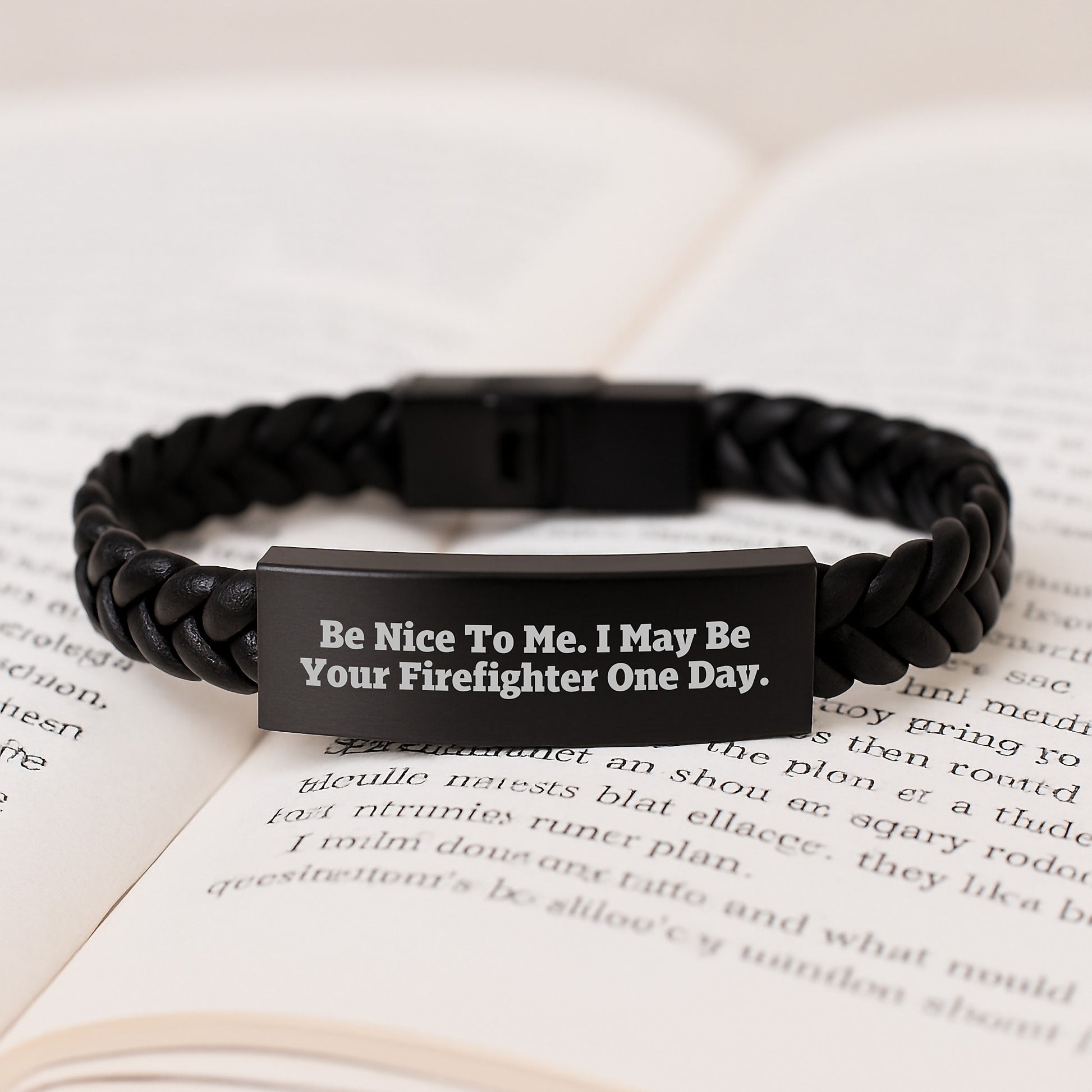 Funny Firefighter Gifts, Be Nice To Me I May Be Your Firefighter One Day, Men's Interlaced Leather Bracelet for Christmas Unique Gifts from Friends to Firefighter - Image 3