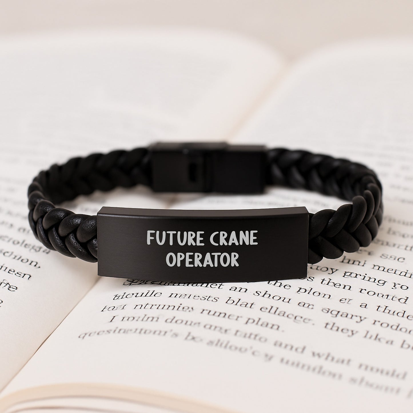 Funny Crane Operator Gifts for Men Valentine's Unique Interlaced Leather Bracelet with Future Crane Operator Quote, Stainless Steel and PU Leather, Gifts from Husband - Image 3