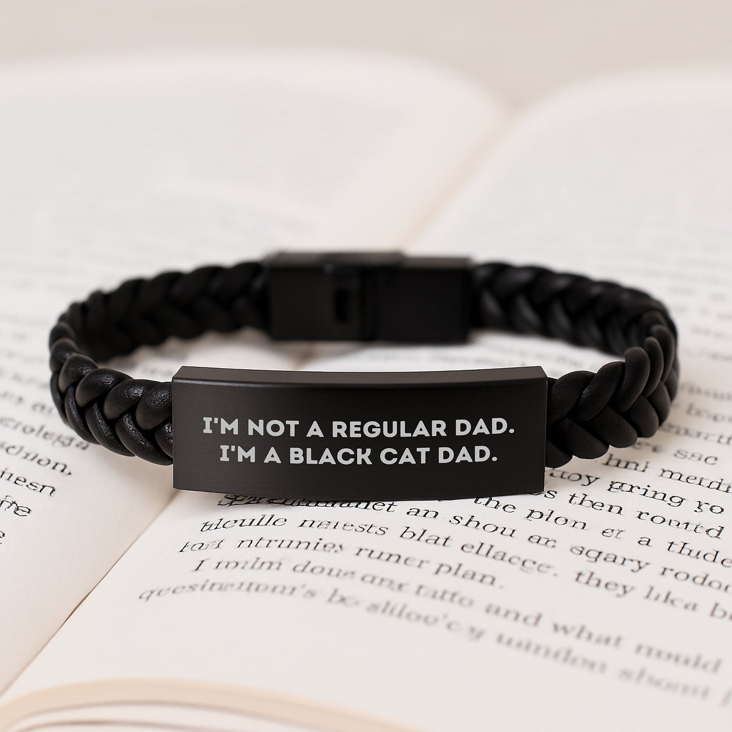 Funny Black Cat Dad Interlaced Leather Bracelet Gifts for Men from Friends and Family - 'I'm Not A Regular Dad. I'm A Black Cat Dad.' - Image 3