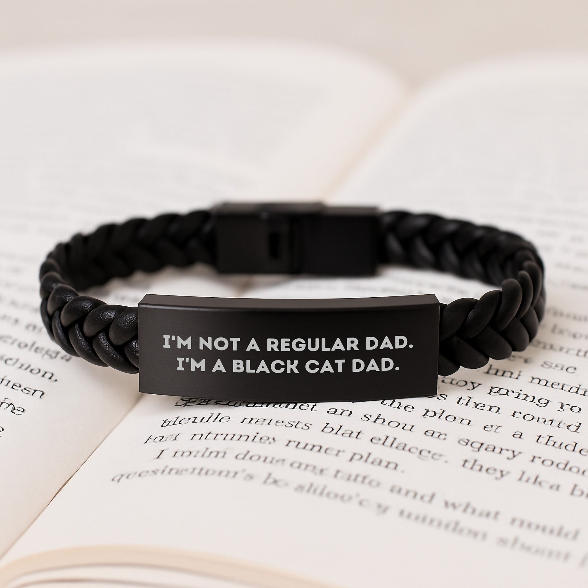 Funny Black Cat Dad Interlaced Leather Bracelet Gifts for Men from Friends and Family - 'I'm Not A Regular Dad. I'm A Black Cat Dad.' - Image 3