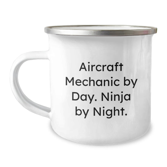 Funny Aircraft Mechanic Gifts for Men - 'Aircraft Mechanic By Day. Ninja By Night.' Camping Mug, Stainless Steel with Enamel Finish - Perfect for Christmas Unique Gifts from Men to Friends - Image 1