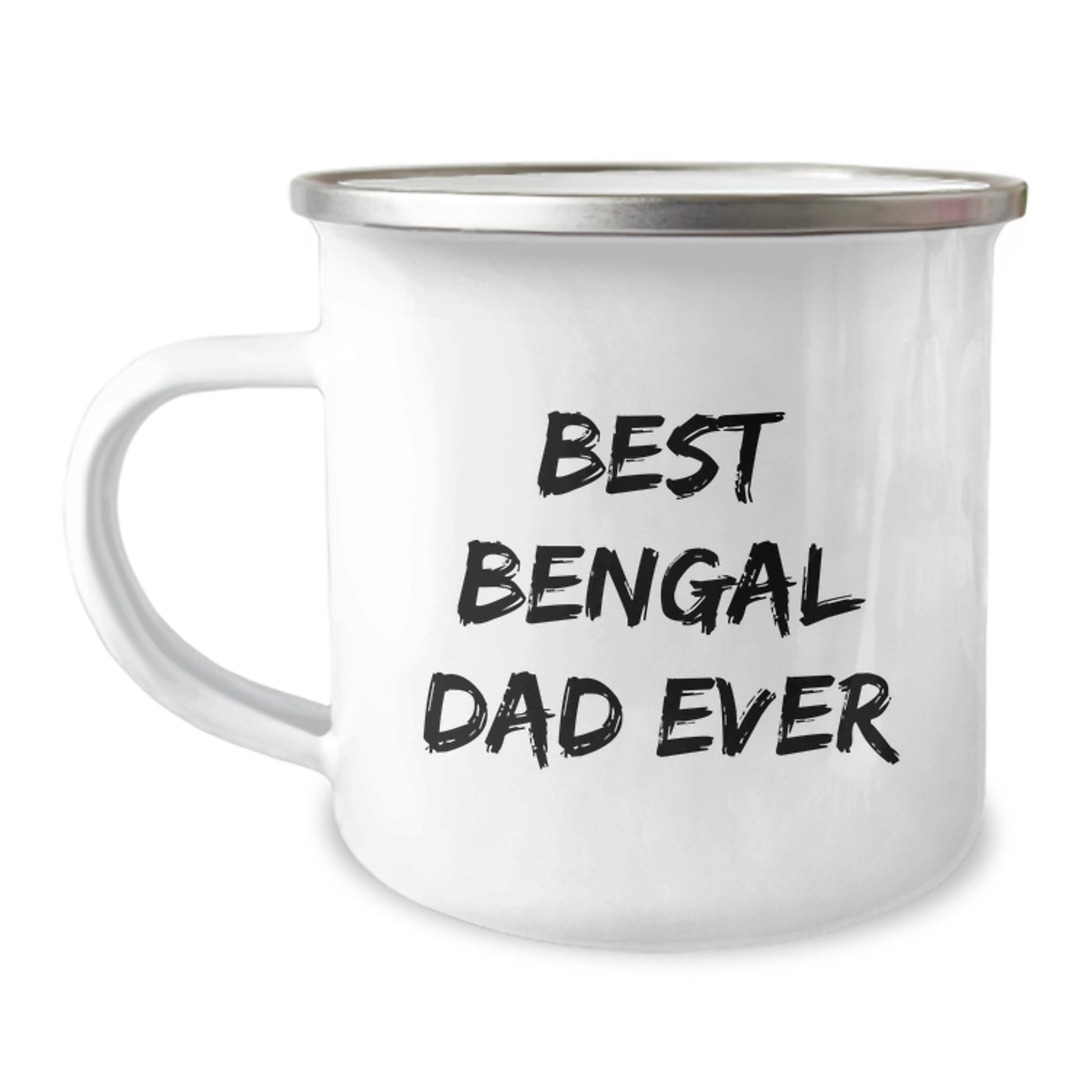 Bengal Cat Lovers Camping Mug, Best Bengal Dad Ever Funny Quote Gifts for Men from Family, 12 oz Stainless Steel with Enamel Finish - Image 1