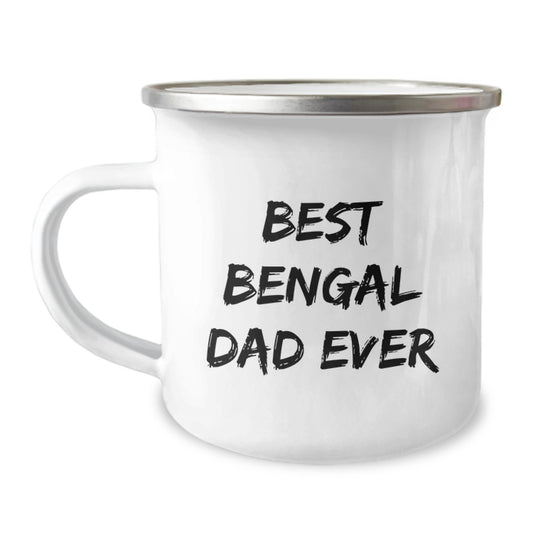 Bengal Cat Lovers Camping Mug, Best Bengal Dad Ever Funny Quote Gifts for Men from Family, 12 oz Stainless Steel with Enamel Finish - Image 1