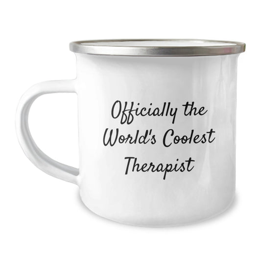 Funny Therapist Gifts from Men for Graduation - 'Officially The World's Coolest Therapist' Quote on Camping Mug - Image 1