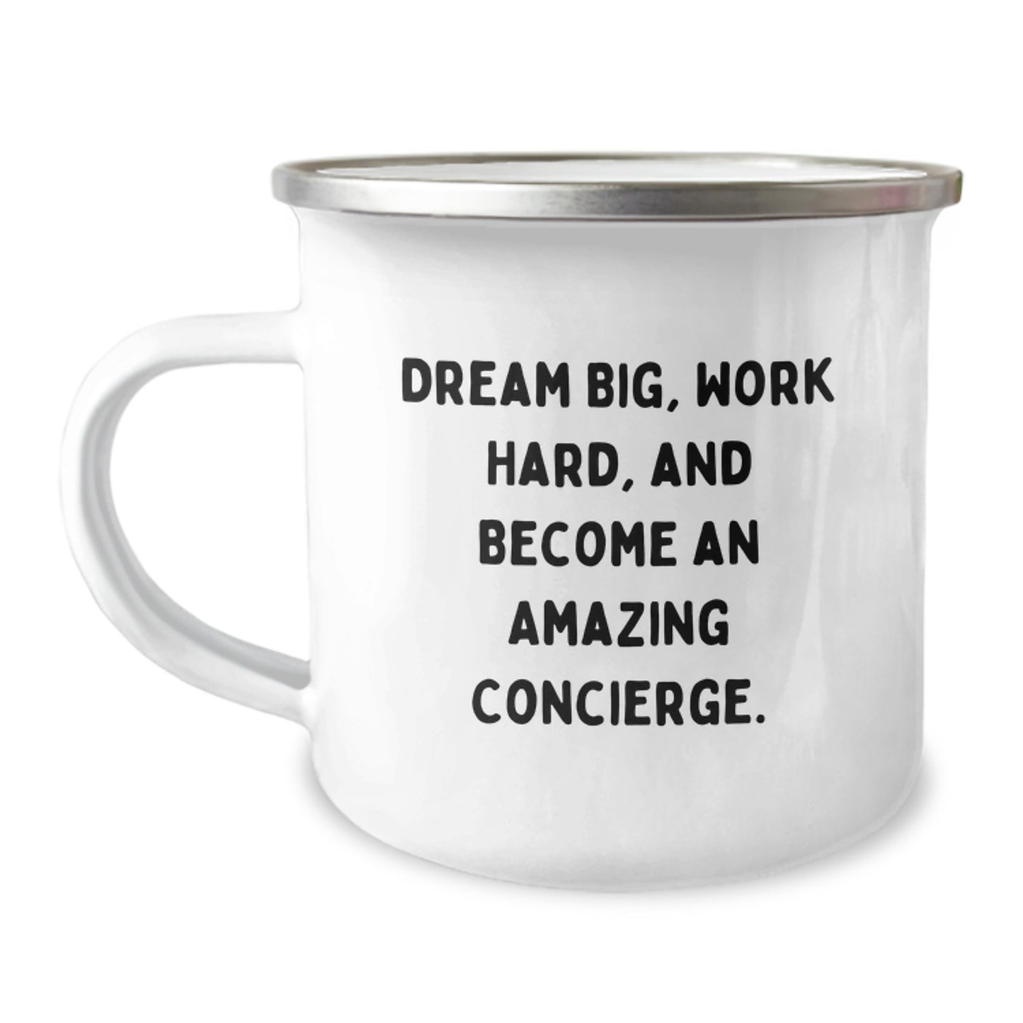 Funny Concierge Gifts from Friends - Dream Big Work Hard Christmas Camping Mug for Concierge Fans - Inspirational Quote to Encourage Them - Unique Christmas Unique Gifts for Men Women Family - Image 1