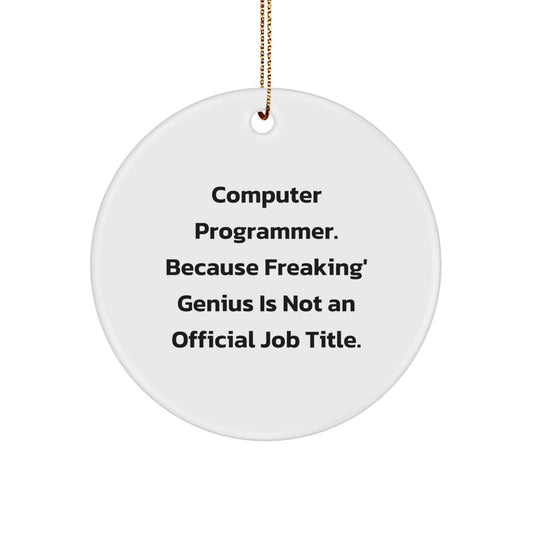 Funny Computer Programmer Circle Ornament - Gifts for Men - 'Computer Programmer. Because Freaking genius Is Not An Official Job Title.' - Image 1